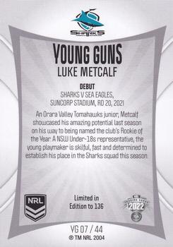 2022 NRL Elite - Young Guns #YG07 Luke Metcalf Back
